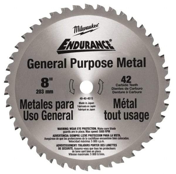 Milwaukee Tool - 8" Diam, 42 Tooth Wet & Dry Cut Saw Blade - Carbide-Tipped, Standard Round Arbor - Industrial Tool & Supply