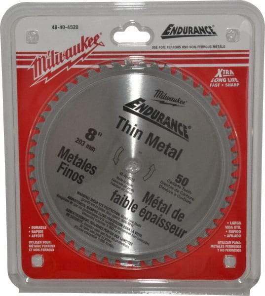 Milwaukee Tool - 8" Diam, 5/8" Arbor Hole Diam, 50 Tooth Wet & Dry Cut Saw Blade - Cermet-Tipped, Burr-Free, Clean, Smooth Action, Standard Round Arbor - Industrial Tool & Supply