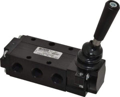 Parker - 0.83 CV Rate, 1/4" NPT Inlet Direct Air 4 Mechanical Spool Valve - 4 Way, 2 Position, 150 Max psi, Lever Manual Return - Industrial Tool & Supply