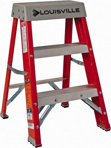 Louisville - 2 Steps, 2' High, Type IA Rating, Fiberglass Step Ladder - 300 Lb Capacity, 17" Base Width - Industrial Tool & Supply