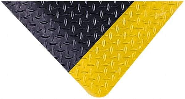 Wearwell - 75' Long x 5' Wide, Dry Environment, Anti-Fatigue Matting - Black with Yellow Borders, Vinyl with Nitrile Blend Base, Beveled on 4 Sides - Industrial Tool & Supply