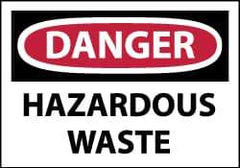 NMC - Hazardous Materials Label, Header: DANGER - Legend: Danger - Hazardous Waste, English, Red, Black & White, 5" Long x 3" High, Sign Muscle Finish - Industrial Tool & Supply