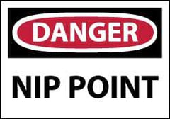 NMC - Accident Prevention Label, Header: DANGER - Legend: Danger - Nip Point, English, Red, Black & White, 5" Long x 3" High, Sign Muscle Finish - Industrial Tool & Supply