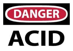 NMC - Hazardous Materials Label, Header: DANGER - Legend: Danger - Acid, English, Red, Black & White, 5" Long x 3" High, Sign Muscle Finish - Industrial Tool & Supply