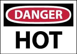 NMC - Hazardous Materials Label, Header: DANGER - Legend: Danger - Hot, English, Red, Black & White, 5" Long x 3" High, Sign Muscle Finish - Industrial Tool & Supply