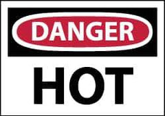 NMC - Hazardous Materials Label, Header: DANGER - Legend: Danger - Hot, English, Red, Black & White, 5" Long x 3" High, Sign Muscle Finish - Industrial Tool & Supply