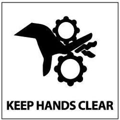 NMC - Accident Prevention Label - Legend: Keep Hands Clear, English, Black & White, 4" Long x 4" High, Sign Muscle Finish - Industrial Tool & Supply