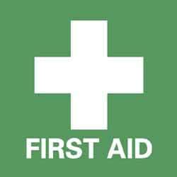 NMC - First Aid Label - Legend: First Aid, English, Green & White, 4" Long x 4" High, Sign Muscle Finish - Industrial Tool & Supply