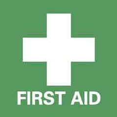 NMC - First Aid Label - Legend: First Aid, English, Green & White, 4" Long x 4" High, Sign Muscle Finish - Industrial Tool & Supply