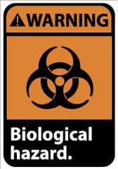 NMC - Hazardous Materials Label, Header: WARNING - Legend: Warning - Biological Hazard, English, Black, Orange & White, 5" Long x 3" High, Sign Muscle Finish - Industrial Tool & Supply
