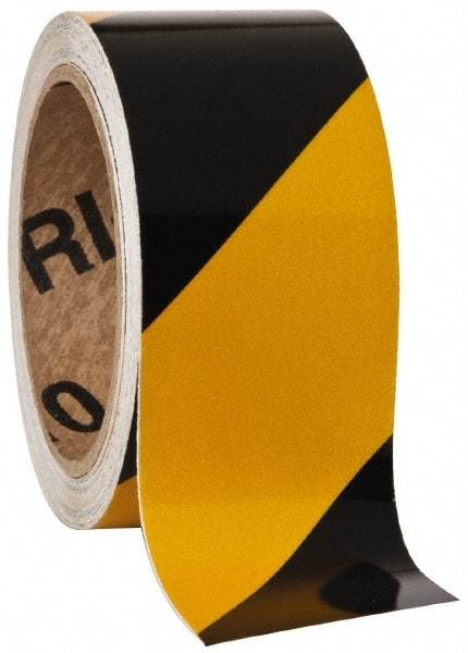 NMC - Black & Yellow Striped Vinyl Tape - 2" Wide x 30' Long x 0.002" Thick, General Traffic - Industrial Tool & Supply
