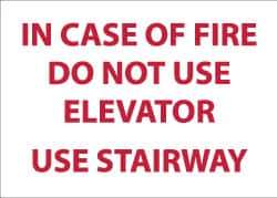 NMC - In Case of Fire - Do Not Use Elevator - Use Stairway, Plastic Fire and Exit Sign - 14" Wide x 10" High - Industrial Tool & Supply