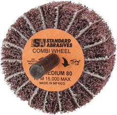 Standard Abrasives - 2" Diam x 1" Face Width, Medium Aluminum Oxide Coated Mounted Flap Wheel - 1/4" Shank Mount, 80 Grit, 15,000 Max RPM - Industrial Tool & Supply
