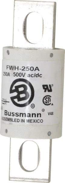 Cooper Bussmann - 500 VAC/VDC, 250 Amp, Fast-Acting Semiconductor/High Speed Fuse - Bolt-on Mount, 4-11/32" OAL, 200 (RMS Symmetrical), 50 at DC kA Rating, 1-1/2" Diam - Industrial Tool & Supply