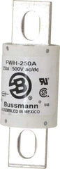 Cooper Bussmann - 500 VAC/VDC, 250 Amp, Fast-Acting Semiconductor/High Speed Fuse - Bolt-on Mount, 4-11/32" OAL, 200 (RMS Symmetrical), 50 at DC kA Rating, 1-1/2" Diam - Industrial Tool & Supply