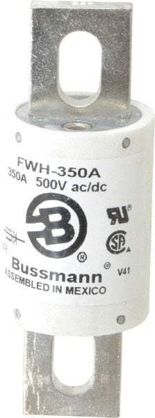 Cooper Bussmann - 500 VAC/VDC, 350 Amp, Fast-Acting Semiconductor/High Speed Fuse - Bolt-on Mount, 4-11/32" OAL, 200 (RMS Symmetrical), 50 at DC kA Rating, 1-1/2" Diam - Industrial Tool & Supply