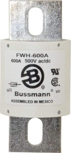 Cooper Bussmann - 500 VAC/VDC, 600 Amp, Fast-Acting Semiconductor/High Speed Fuse - Bolt-on Mount, 4-15/32" OAL, 200 (RMS Symmetrical), 50 at DC kA Rating, 2" Diam - Industrial Tool & Supply