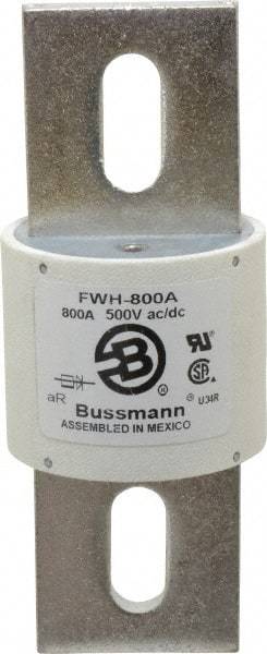 Cooper Bussmann - 500 VAC/VDC, 800 Amp, Fast-Acting Semiconductor/High Speed Fuse - Bolt-on Mount, 6-15/32" OAL, 200 (RMS Symmetrical), 50 at DC kA Rating, 2-1/2" Diam - Industrial Tool & Supply