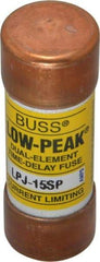 Cooper Bussmann - 300 VDC, 600 VAC, 15 Amp, Time Delay General Purpose Fuse - Fuse Holder Mount, 2-1/4" OAL, 100 at DC, 300 at AC (RMS) kA Rating, 13/16" Diam - Industrial Tool & Supply