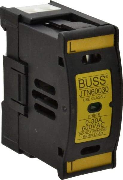 Cooper Bussmann - 1 Pole, 600 VAC/VDC, 30 Amp, DIN Rail Mount Fuse Holder - Compatible with J Class, 1.23 Inch Wide Fuse - Industrial Tool & Supply