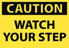 NMC - Accident Prevention Label, Header: CAUTION - Legend: Caution - Watch Your Step, English, Black & Yellow, 5" Long x 3" High, Sign Muscle Finish - Industrial Tool & Supply