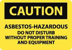 NMC - Hazardous Materials Label, Header: CAUTION - Legend: Caution - Asbestos - Hazardous - Do Not Disturb without Proper Training and Equipment, English, Black & Yellow, 5" Long x 3" High, Sign Muscle Finish - Industrial Tool & Supply