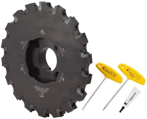 Kennametal - Shell Mount Connection, 0.709" Cutting Width, 3-5/16" Depth of Cut, 12" Cutter Diam, 2-1/2" Hole Diam, 18 Tooth Indexable Slotting Cutter - KSSS Toolholder, SD.. 43.. Insert, Neutral Cutting Direction - Industrial Tool & Supply