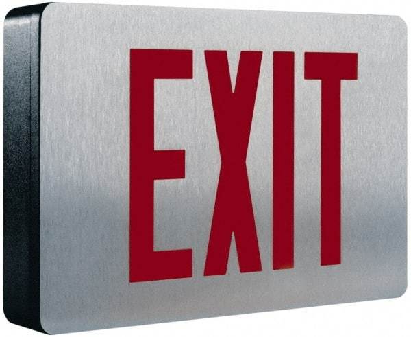 Cooper Lighting - 2 Face, 0.98, 1.04 Watt, Black, Aluminum, LED, Illuminated Exit Sign - 120/277 VAC, Nickel Cadmium, Surface Mounted, 12-5/8 Inch Long x 2-1/4 Inch Wide x 8-1/4 Inch High - Industrial Tool & Supply