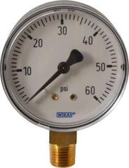 Wika - 2-1/2" Dial, 1/4 Thread, 0-60 Scale Range, Pressure Gauge - Lower Connection Mount, Accurate to 3-2-3% of Scale - Industrial Tool & Supply