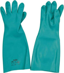 Ansell - Size 2XL (11), 18" Long, 22 mil Thick, Nitrile Chemical Resistant Gloves - Textured Finish, Straight Cuff, ANSI Abrasion Level 5, ANSI Cut Level 0, Green, FDA Approved - Industrial Tool & Supply