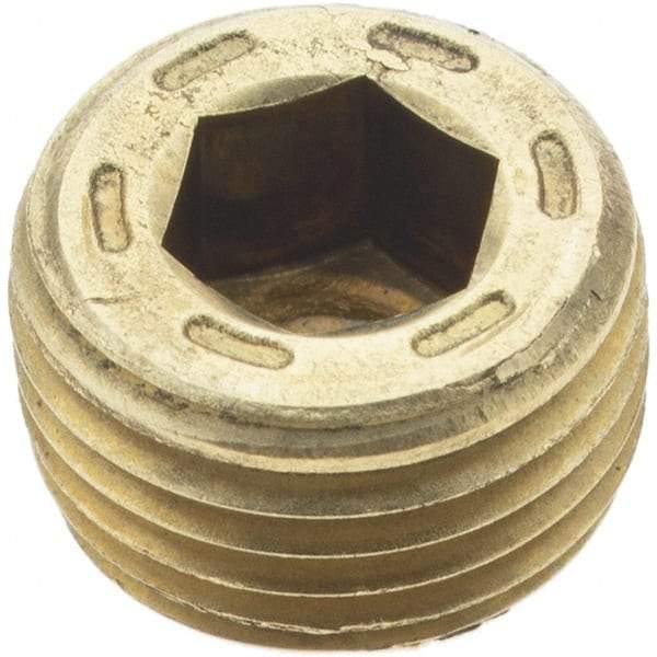 Holo-Krome - 1/8-27, 1/4" OAL, Brass Socket Pressure Plug - 7/8" Taper per Foot, 3/16" Hex Key - Industrial Tool & Supply