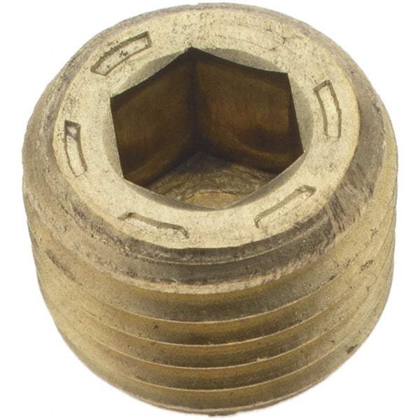 Holo-Krome - 1/4-18, 13/32" OAL, Brass Socket Pressure Plug - 7/8" Taper per Foot, 1/4" Hex Key - Industrial Tool & Supply