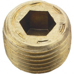 Holo-Krome - 1/2-14, 17/32" OAL, Brass Socket Pressure Plug - 7/8" Taper per Foot, 3/8" Hex Key - Industrial Tool & Supply