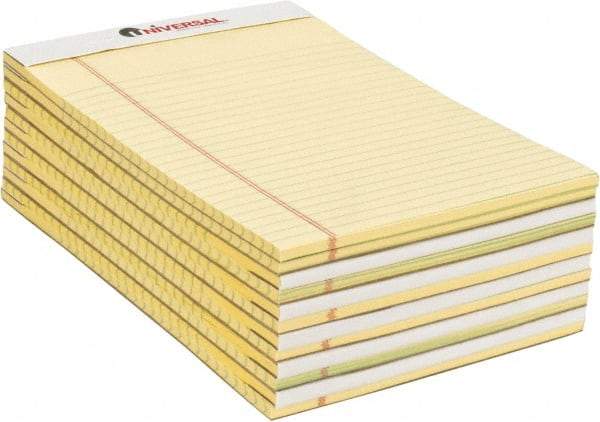 UNIVERSAL - 50 Sheet, 5 x 8", Perforated Style Ruled Pads - Canary - Industrial Tool & Supply