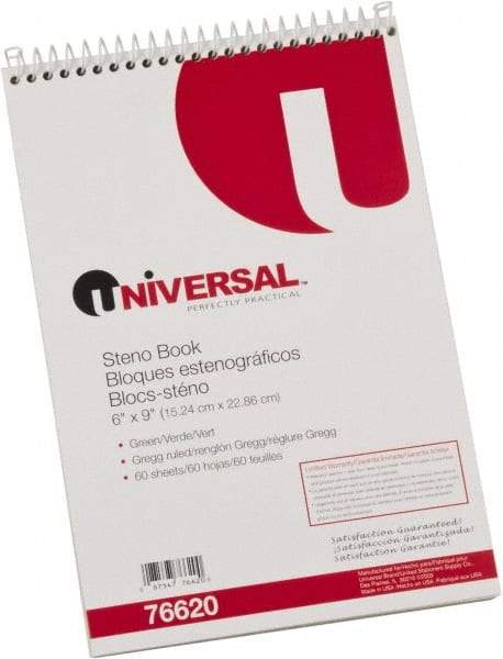 UNIVERSAL - 60 Sheet, 6 x 9", Steno Book - Green - Industrial Tool & Supply