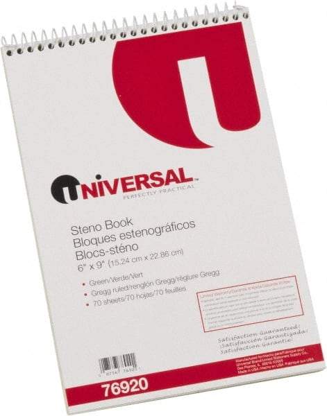 UNIVERSAL - 70 Sheet, 6 x 9", Steno Book - Green - Industrial Tool & Supply