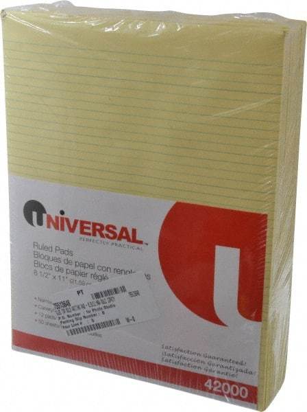 UNIVERSAL - 50 Sheet, 8-1/2 x 11", Glue Top Ruled Writing Pad - Canary - Industrial Tool & Supply