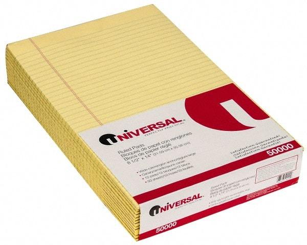 UNIVERSAL - 50 Sheet, 8-1/2 x 14", Glue Top Ruled Writing Pad - Canary - Industrial Tool & Supply