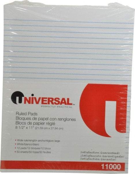 UNIVERSAL - 50 Sheet, 8-1/2 x 11", Glue Top Ruled Writing Pad - White - Industrial Tool & Supply