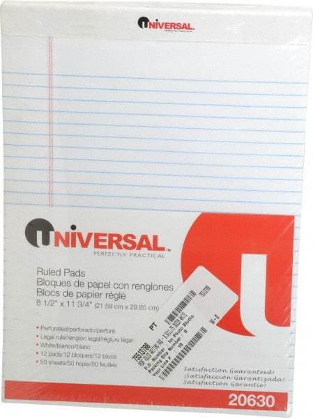 UNIVERSAL - 50 Sheet, 8 x 11-3/4", Perforated Style Ruled Pads - White - Industrial Tool & Supply