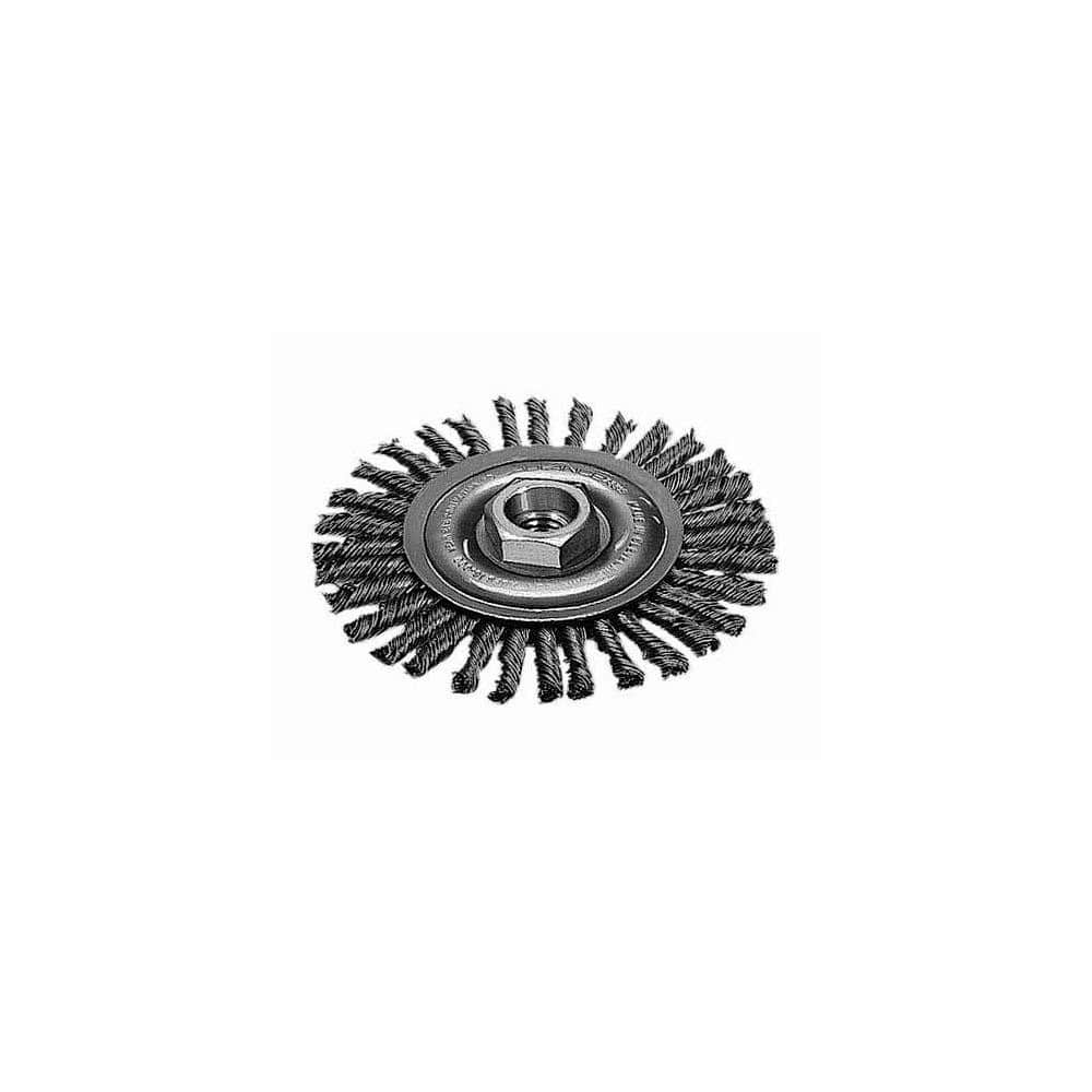 Wheel Brush: 4″ Wheel Dia, Stringer Bead 5/8″ Hole, Steel, 12,000 RPM