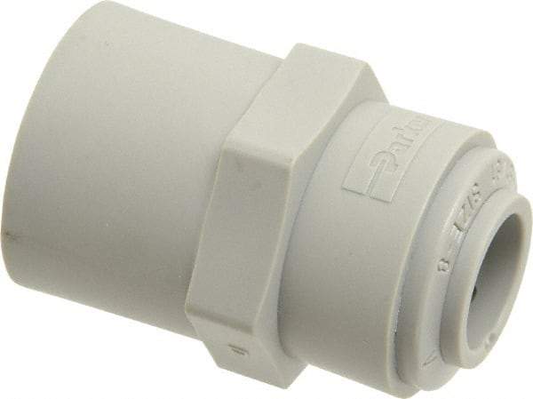 Parker - 1/2" Outside Diam, 1/2 NPTF, Acetal Push-to-Connect Tube Female Connector - 250 Max psi, Tan - Industrial Tool & Supply