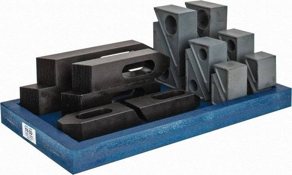 TE-CO - 13 Piece Fixturing Step Block & Clamp Set with 2" Step Block, 7/8 & 1 Stud Thread - Includes 6 Serrated End Clamps, 6 Step Blocks, Holder - Industrial Tool & Supply
