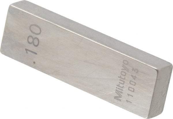 Mitutoyo - 0.18" Rectangular Steel Gage Block - Accuracy Grade 0, Includes Certificate of Inspection - Industrial Tool & Supply