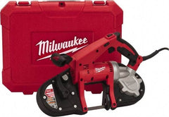 Milwaukee Tool - 120 Volt, Electric Handheld Bandsaw - 8 Ft. Cord Length, 3-1/4 Inch (Round) and 3-1/4 x 3-1/4 Inch (Rectangular) Depth of Cut, 200 and 360 SFPM, 7 Amp - Industrial Tool & Supply
