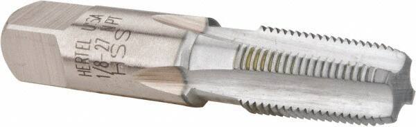 Hertel - 1/8-27 NPT Thread, 4 Flute Standard Pipe Tap - 2-1/8" OAL, 3/4" Thread Length, 7/16" Shank Diam, Chrome Finish, High Speed Steel - Exact Industrial Supply