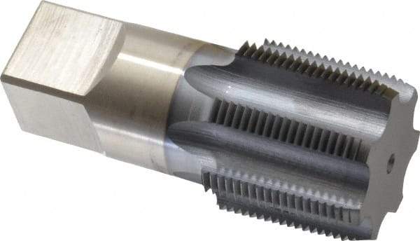 Hertel - 1-1/2 - 11-1/2 NPT Thread, 7 Flute Standard Pipe Tap - 4-1/4" OAL, 1-3/4" Thread Length, 1-1/2" Shank Diam, TiCN Finish, High Speed Steel - Exact Industrial Supply