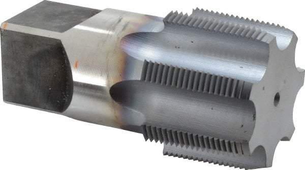 Hertel - 2 - 11-1/2 NPT Thread, 7 Flute Standard Pipe Tap - 4-1/2" OAL, 1-3/4" Thread Length, 1-7/8" Shank Diam, TiCN Finish, High Speed Steel - Exact Industrial Supply