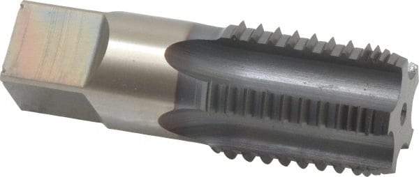 Hertel - 1 - 11-1/2 NPTF, 5 Flutes, TiCN Coated, High Speed Steel, Interrupted Thread Pipe Tap - 1-1/8 Inch Shank Diameter, 1-1/8 Inch Shank Diameter, 1-3/4 Inch Thread Length, 0.84 Inch Square Size, Regular Hook - Industrial Tool & Supply