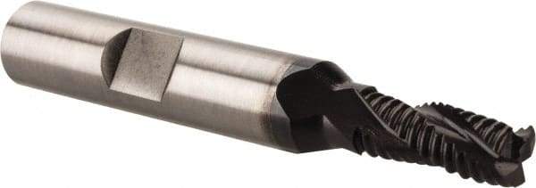Accupro - 1/4" Diam, Fine Pitch, 5/8" LOC, 3 Flute Powdered Metal Corner Chamfer Roughing End Mill - TiAlN Finish, 2-7/16" OAL, 3/8" Shank Diam, Single End, Centercutting, 30° Helix - Industrial Tool & Supply